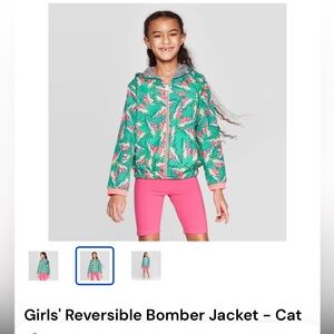 Cat & Jack Girls' Reversible Green and Pink Bomber Jacket